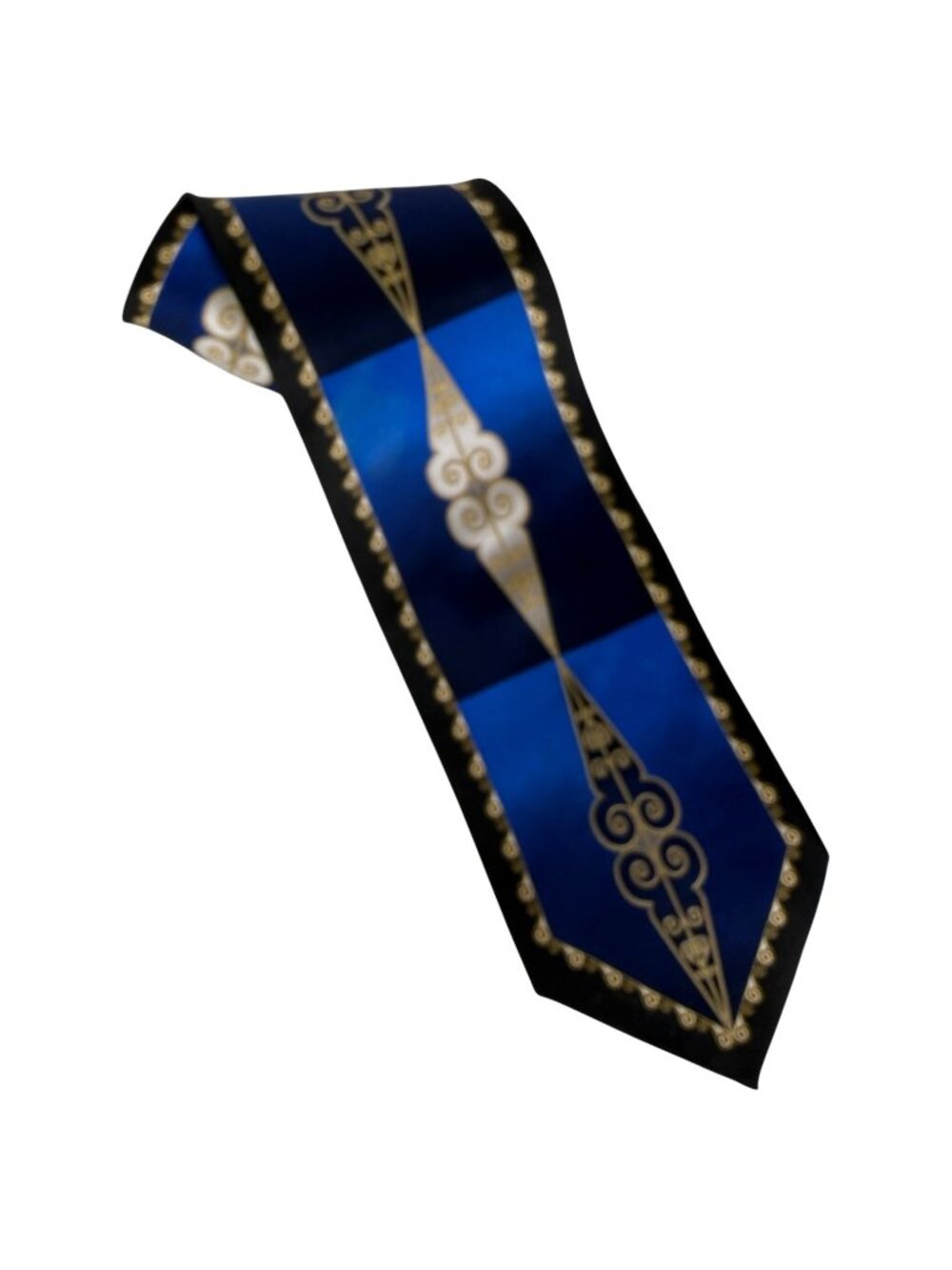 Giorgio Brutini Art Deco‎ Silk Tie Blue Black Gold Geometric Pattern Made Korea